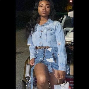 Distressed denim skirt